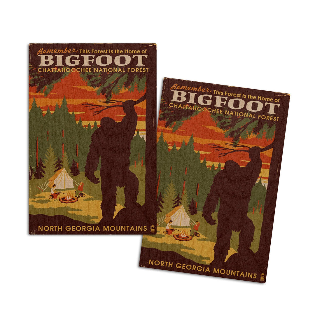 Chattahoochee National Forest, Georgia, Home of Bigfoot, Lantern Press Artwork, Wood Signs and Postcards Wood Lantern Press 4x6 Wood Postcard Set 