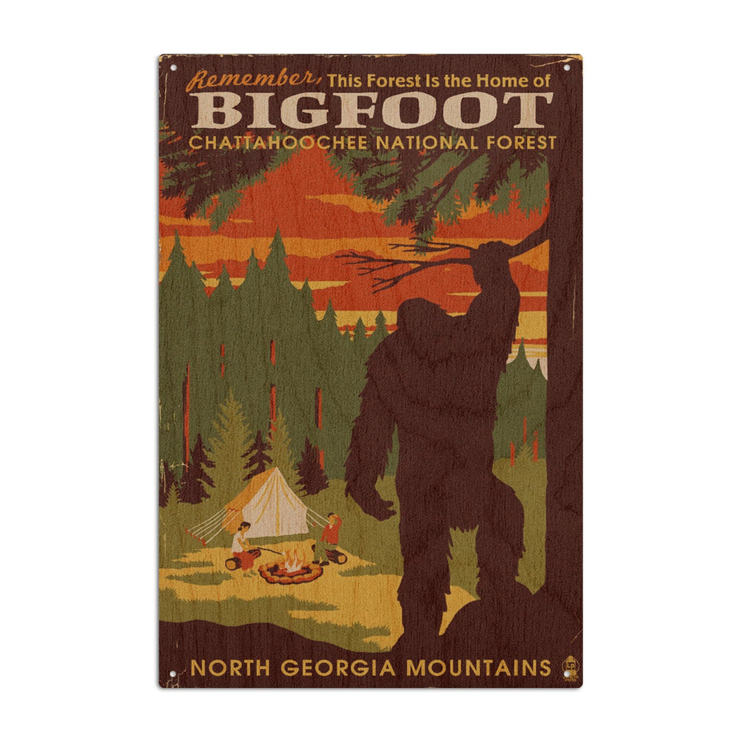 Chattahoochee National Forest, Georgia, Home of Bigfoot, Lantern Press Artwork, Wood Signs and Postcards Wood Lantern Press 6x9 Wood Sign 