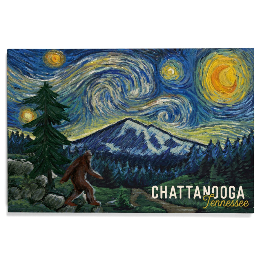 Chattanooga, Tennessee, Bigfoot, Starry Night, Lantern Press Artwork, Wood Signs and Postcards Wood Lantern Press 