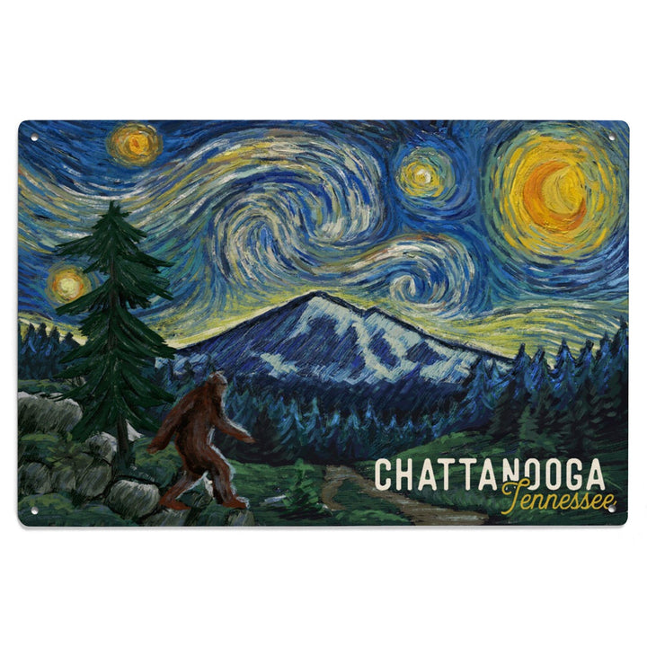 Chattanooga, Tennessee, Bigfoot, Starry Night, Lantern Press Artwork, Wood Signs and Postcards Wood Lantern Press 