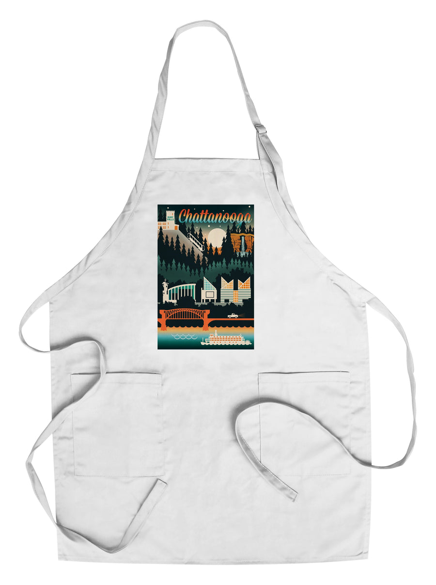 Chattanooga, Tennessee, Retro Skyline Chromatic Series, Lantern Press Artwork, Towels and Aprons Kitchen Lantern Press Chef's Apron 