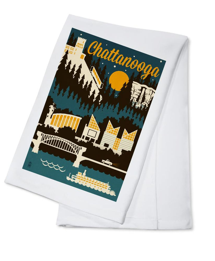 Chattanooga, Tennessee, Retro Skyline, Lantern Press Artwork, Towels and Aprons Kitchen Lantern Press Cotton Towel 