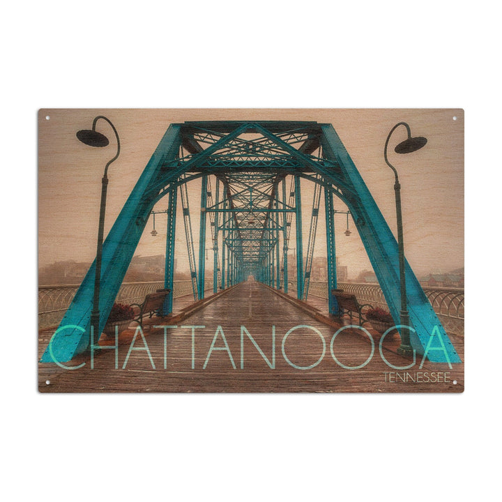 Chattanooga, Tennessee, Walnut Street Bridge in the Fog, Lantern Press Photography, Wood Signs and Postcards Wood Lantern Press 10 x 15 Wood Sign 