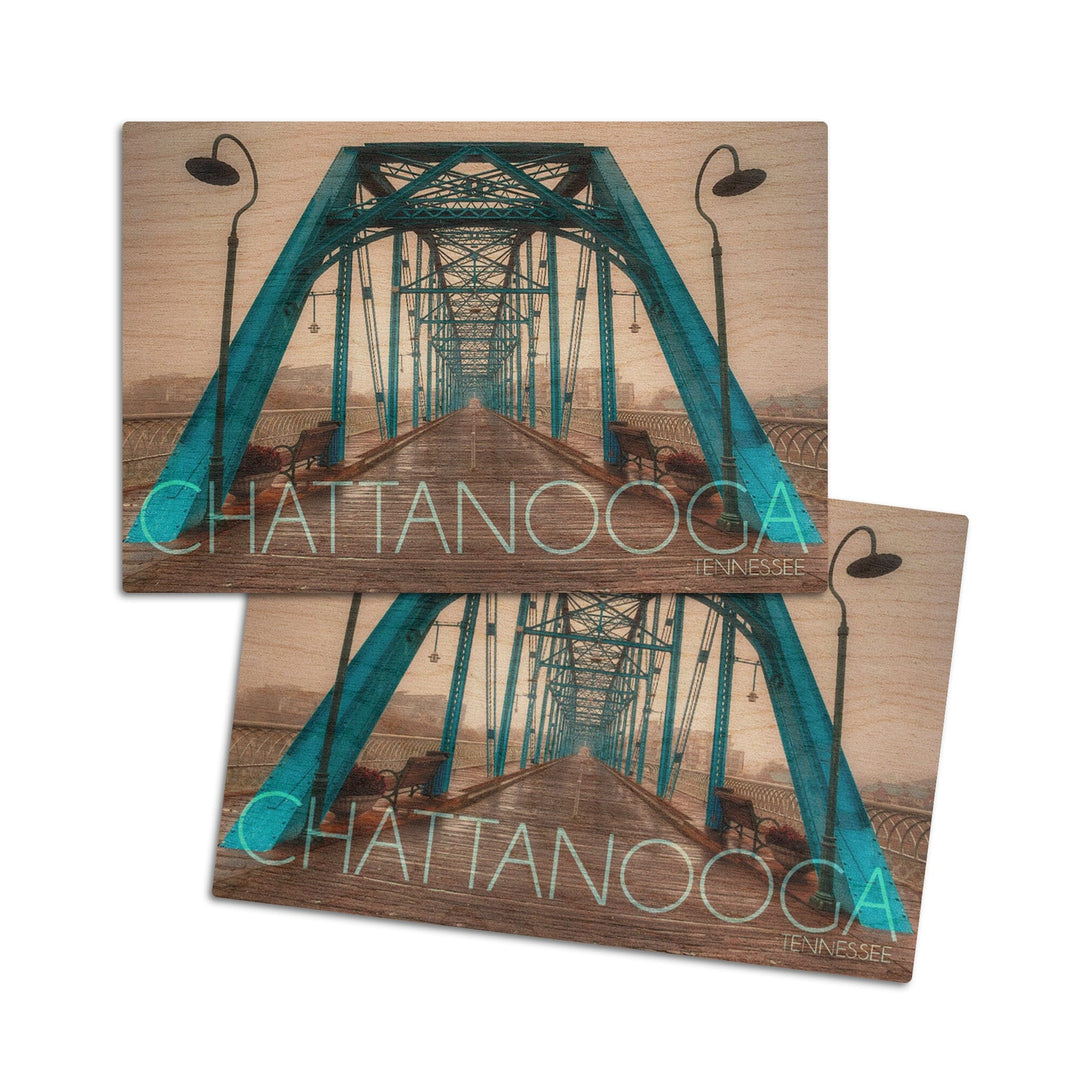 Chattanooga, Tennessee, Walnut Street Bridge in the Fog, Lantern Press Photography, Wood Signs and Postcards Wood Lantern Press 4x6 Wood Postcard Set 