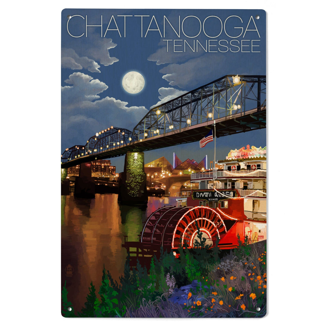 Chattanooga, Tennesseee, Skyline at Night, Lantern Press Artwork, Wood Signs and Postcards Wood Lantern Press 