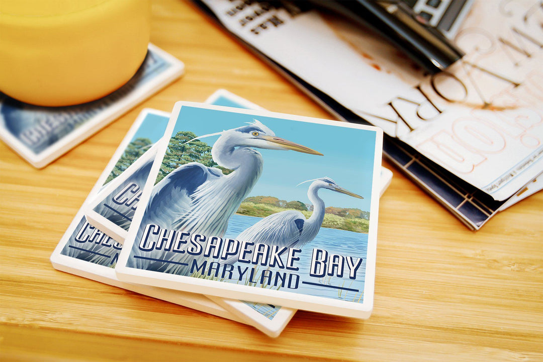 Chesapeake Bay, Maryland, Blue Heron, Lantern Press Artwork, Coaster Set Coasters Lantern Press 