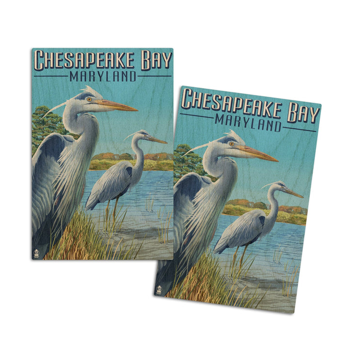 Chesapeake Bay, Maryland, Blue Heron, Lantern Press Artwork, Wood Signs and Postcards Wood Lantern Press 4x6 Wood Postcard Set 