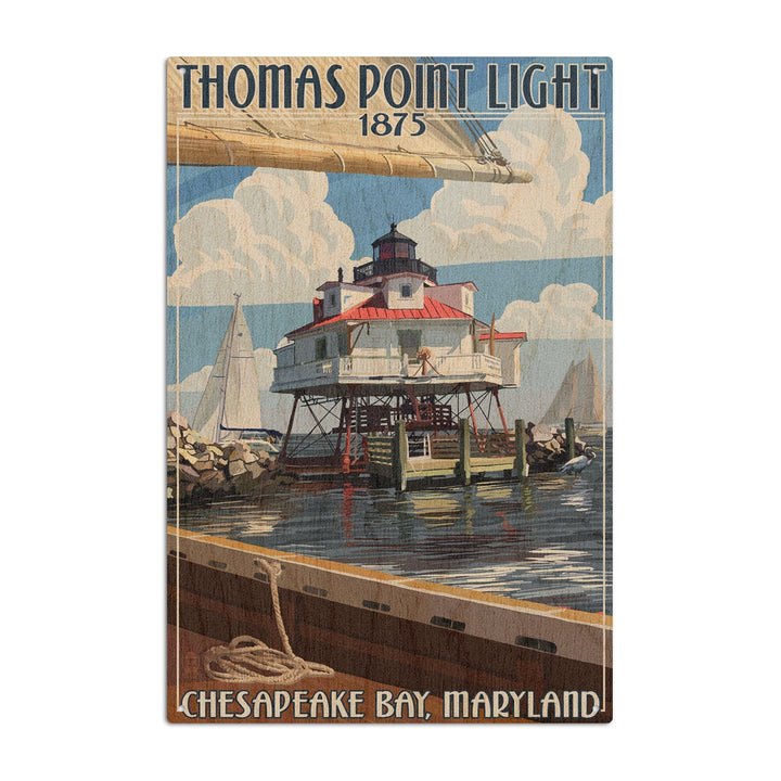 Chesapeake Bay, Maryland, Thomas Point Light, Lantern Press Artwork, Wood Signs and Postcards Wood Lantern Press 6x9 Wood Sign 