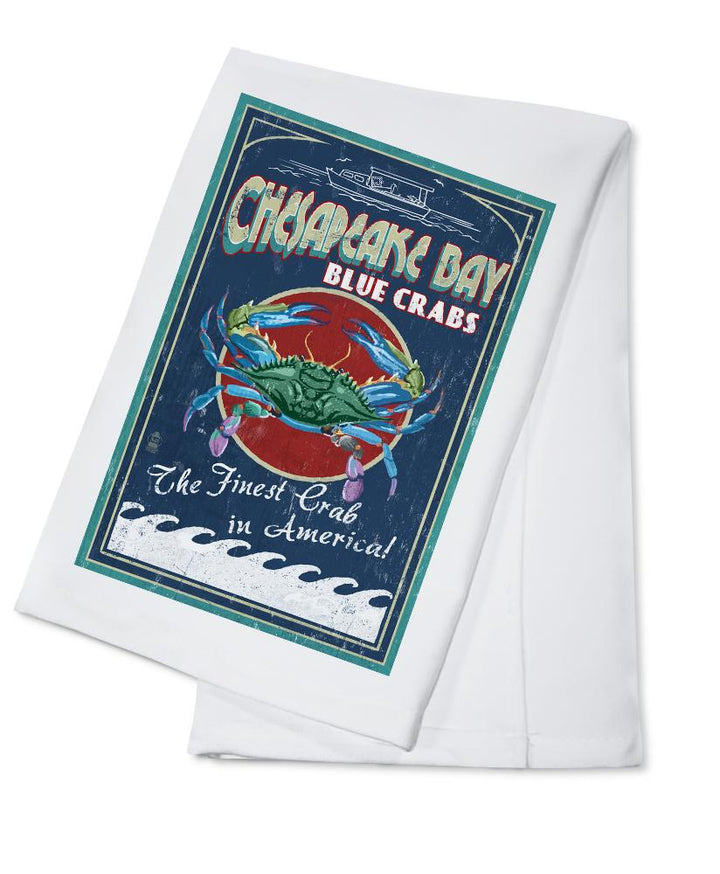 Chesapeake Bay, Virginia, Blue Crab Vintage Sign, Lantern Press Artwork, Towels and Aprons Kitchen Lantern Press Cotton Towel 