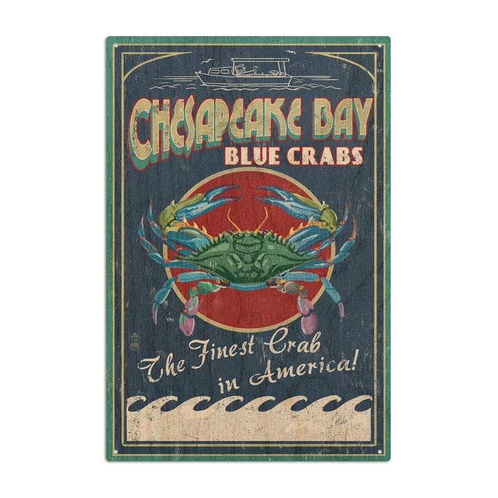 Chesapeake Bay, Virginia, Blue Crab Vintage Sign, Lantern Press Artwork, Wood Signs and Postcards Wood Lantern Press 10 x 15 Wood Sign 