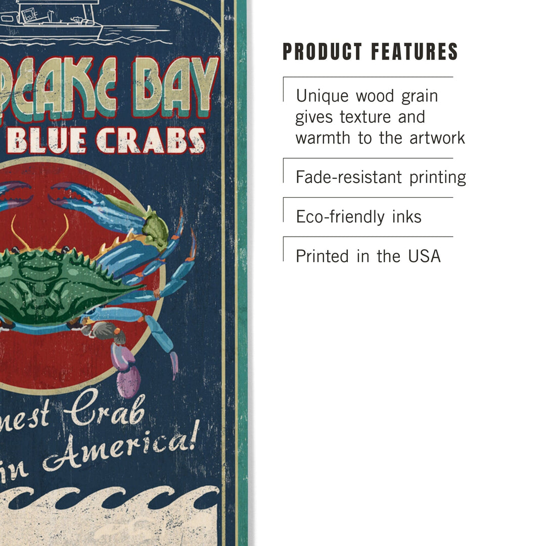 Chesapeake Bay, Virginia, Blue Crab Vintage Sign, Lantern Press Artwork, Wood Signs and Postcards Wood Lantern Press 