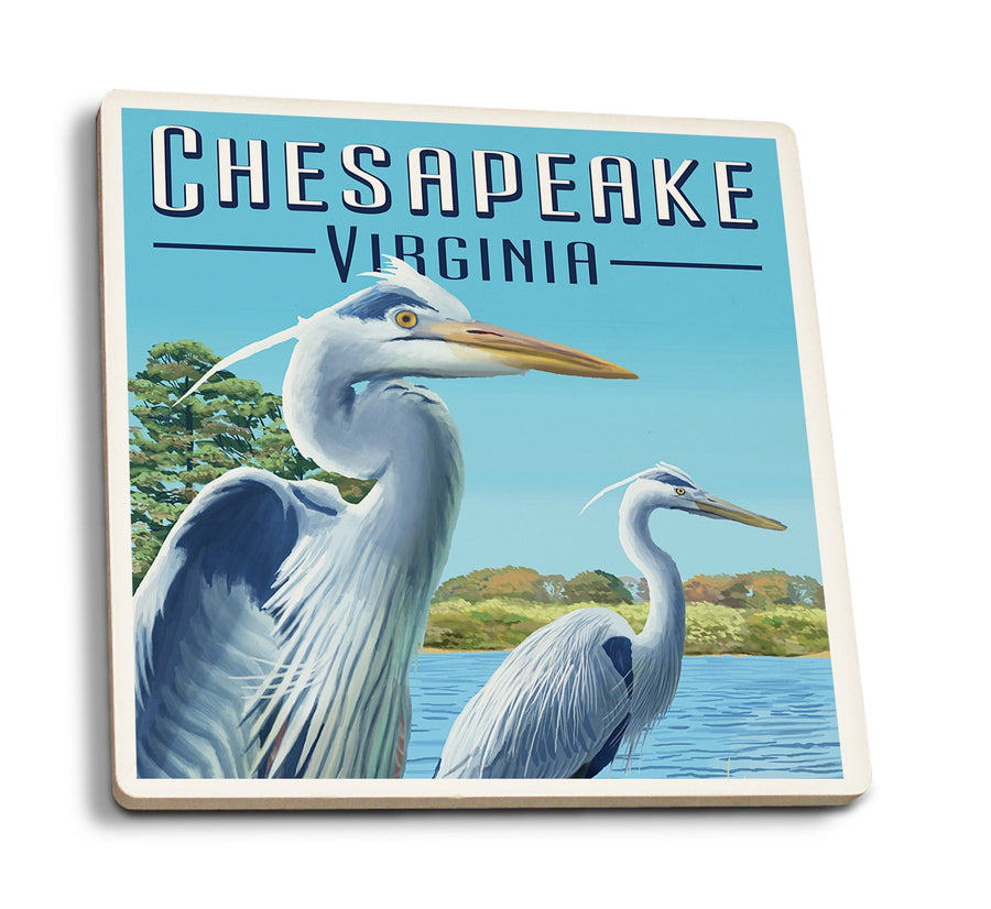 Chesapeake, Virginia, Blue Herons, Lantern Press Artwork, Coaster Set Coasters Lantern Press 