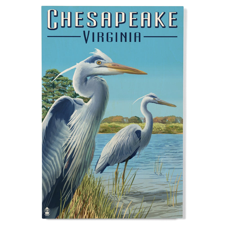 Chesapeake, Virginia, Blue Herons, Lantern Press Artwork, Wood Signs and Postcards Wood Lantern Press 