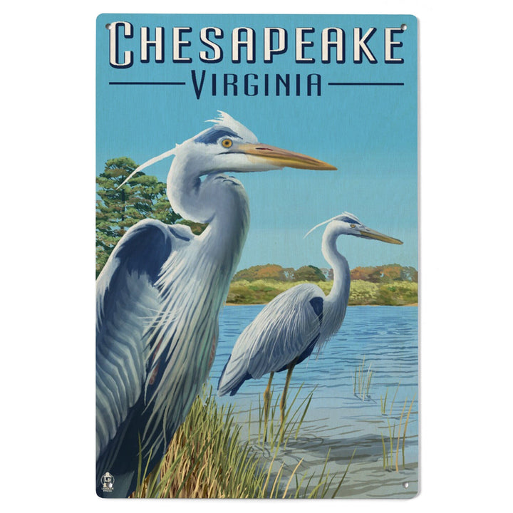 Chesapeake, Virginia, Blue Herons, Lantern Press Artwork, Wood Signs and Postcards Wood Lantern Press 