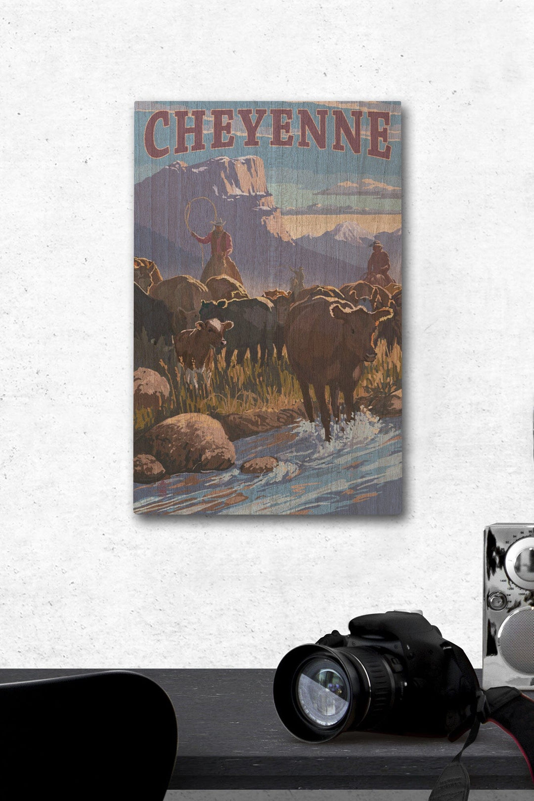 Cheyenne, Wyoming, Cowboy Cattle Drive Scene, Lantern Press Artwork, Wood Signs and Postcards Wood Lantern Press 12 x 18 Wood Gallery Print 
