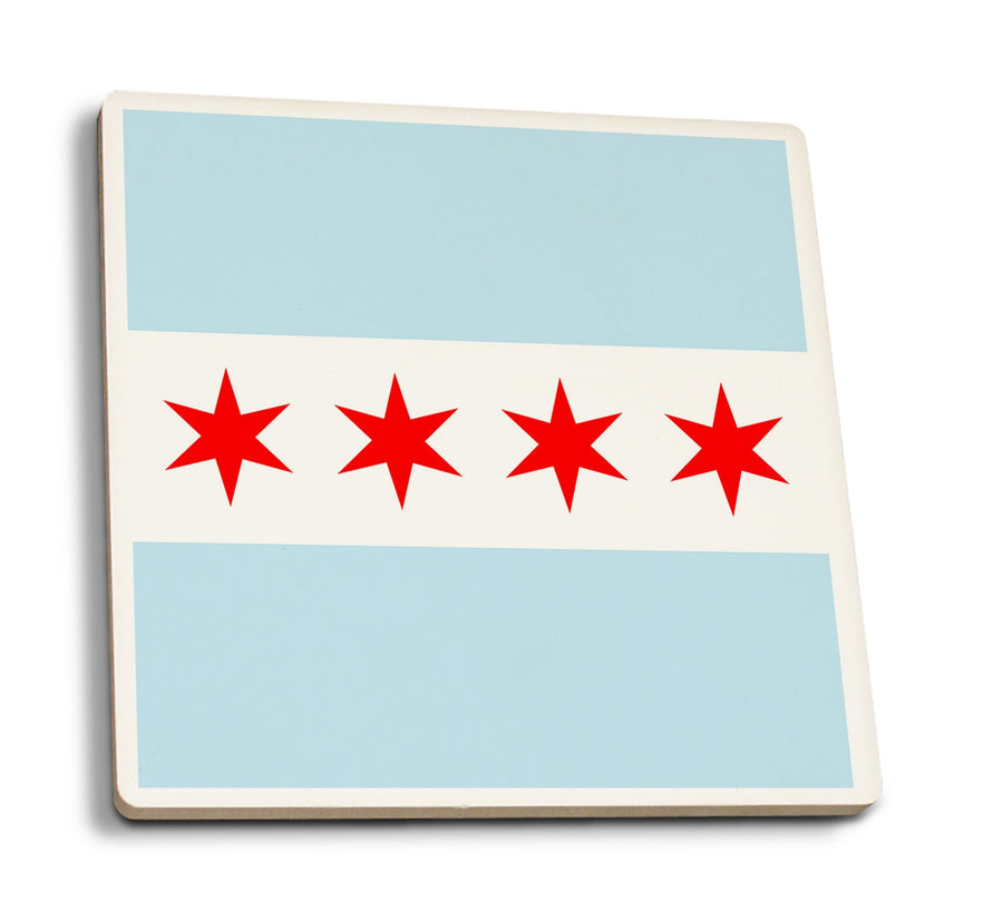 Chicago, Illinois, Flag (Version #2), Lantern Press Artwork, Coaster Set Coasters Lantern Press 