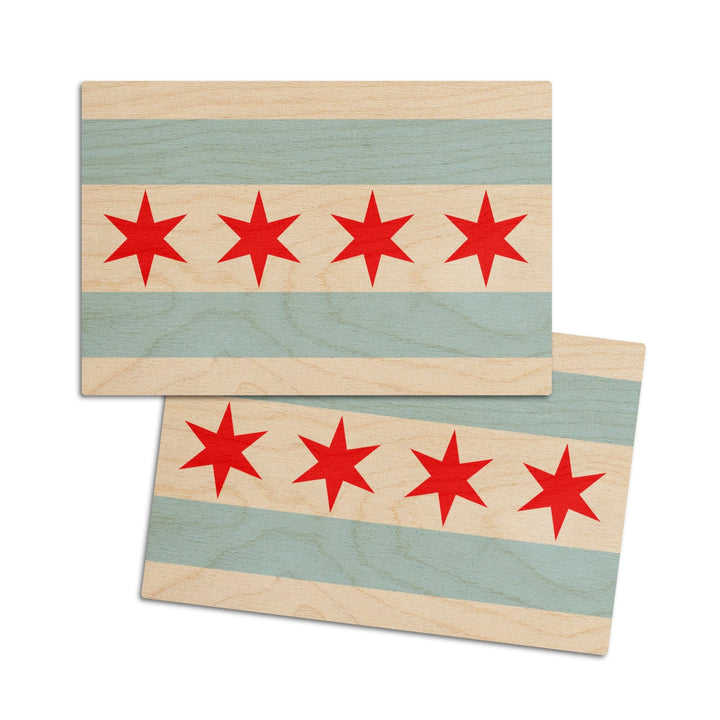 Chicago, Illinois, Flag (Version #2), Lantern Press Artwork, Wood Signs and Postcards Wood Lantern Press 4x6 Wood Postcard Set 