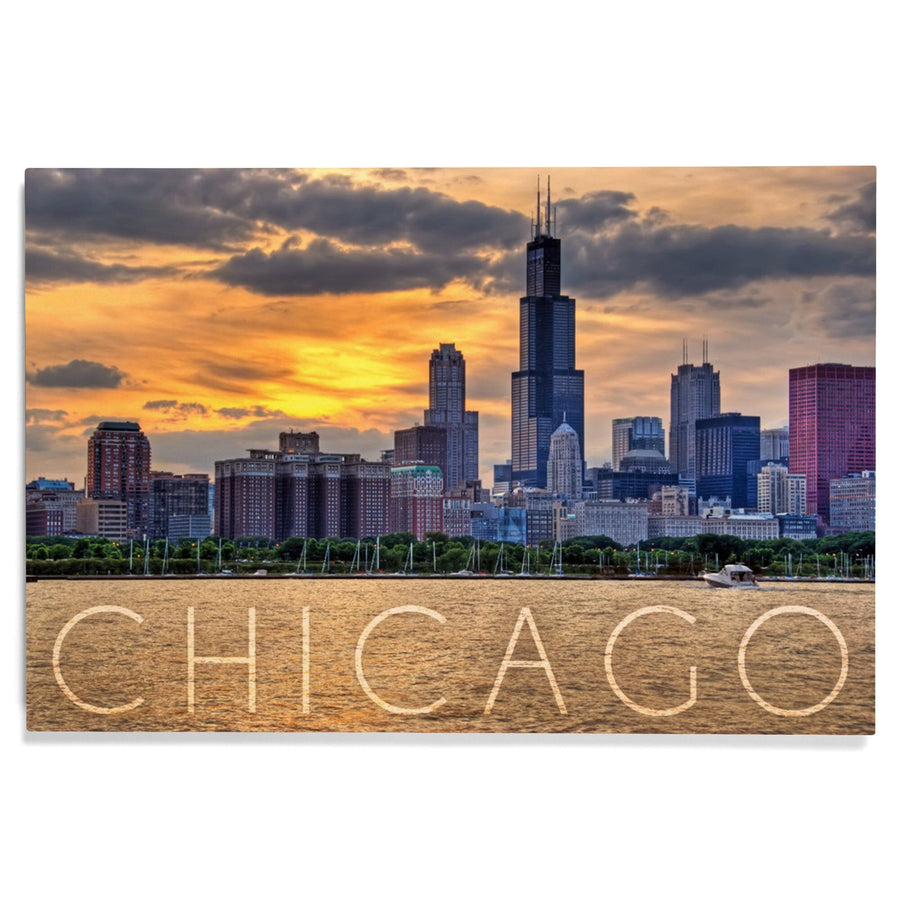Chicago, Illinois, Moody Skyline, Lantern Press Photography, Wood Signs and Postcards Wood Lantern Press 