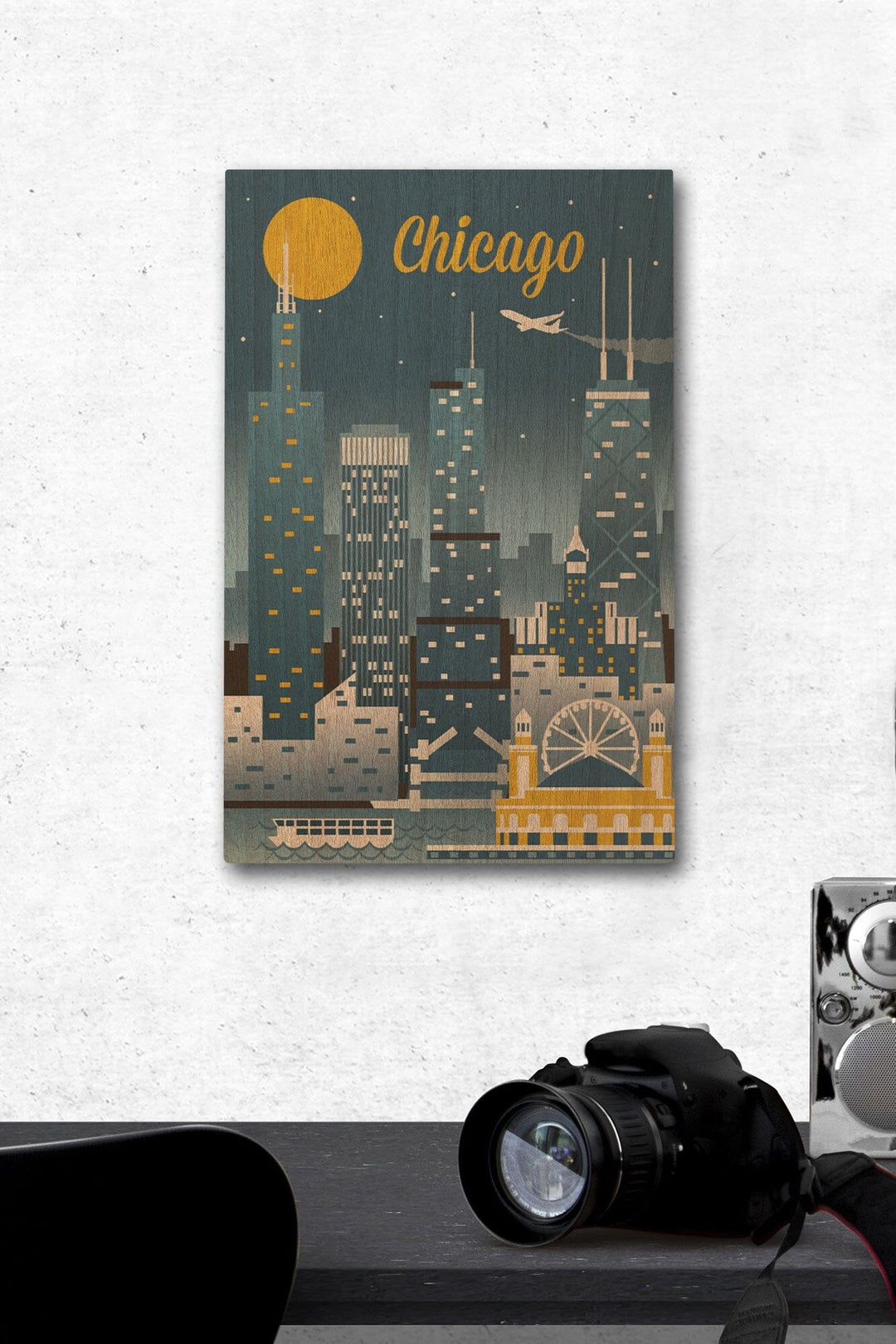 Chicago, Illinois, Retro Skyline Classic, Lantern Press Artwork, Wood Signs and Postcards Wood Lantern Press 12 x 18 Wood Gallery Print 