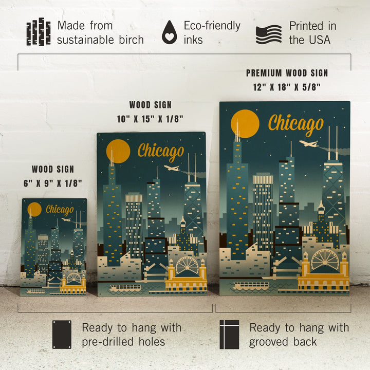 Chicago, Illinois, Retro Skyline Classic, Lantern Press Artwork, Wood Signs and Postcards Wood Lantern Press 
