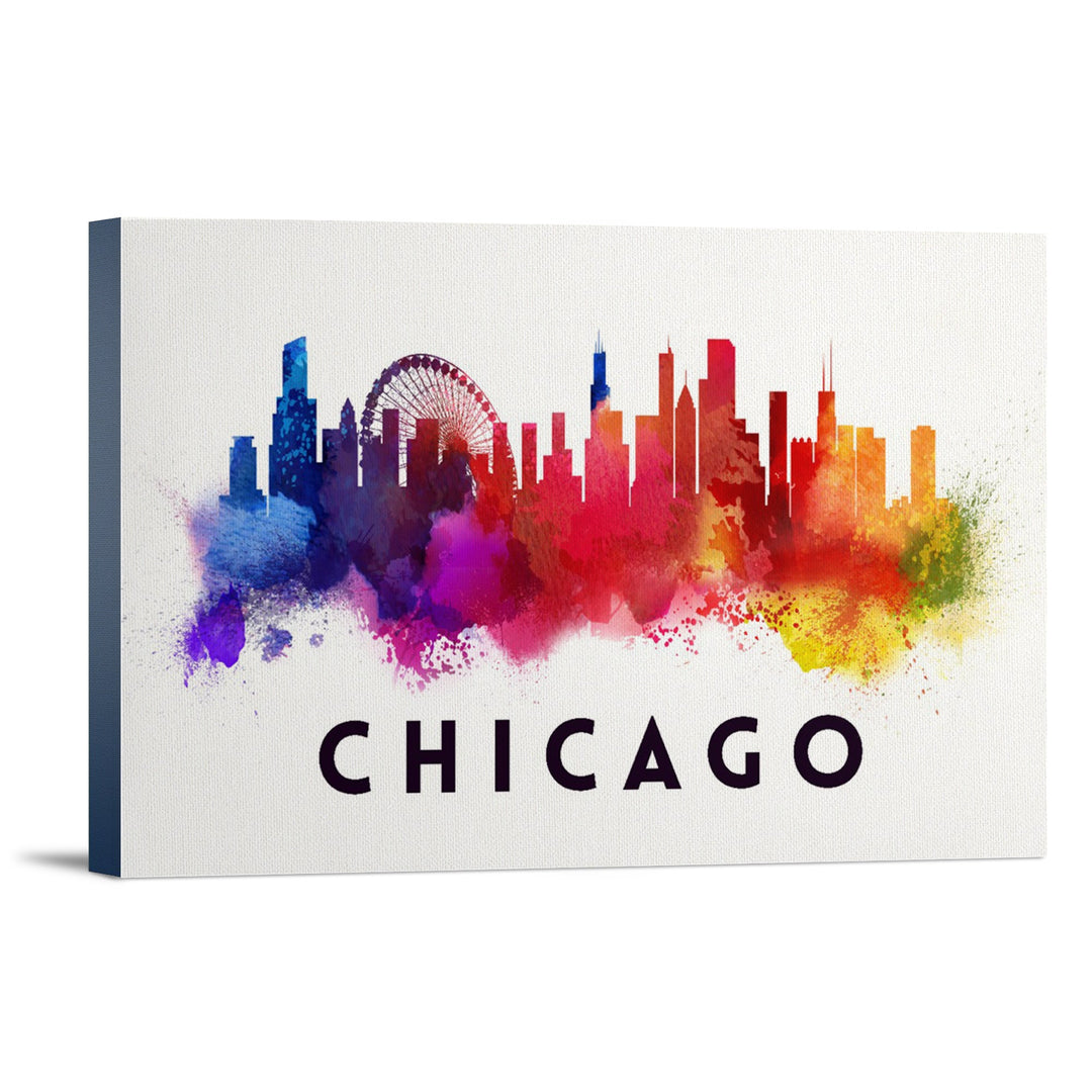 Chicago, Illinois, Skyline Abstract, White, Lantern Press Artwork, Stretched Canvas Canvas Lantern Press 12x18 Stretched Canvas 