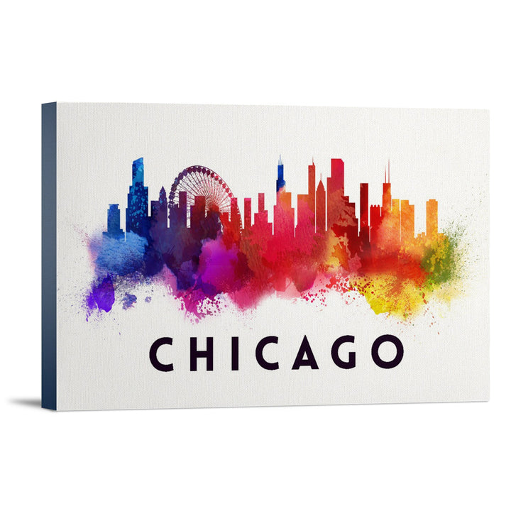 Chicago, Illinois, Skyline Abstract, White, Lantern Press Artwork, Stretched Canvas Canvas Lantern Press 12x18 Stretched Canvas 