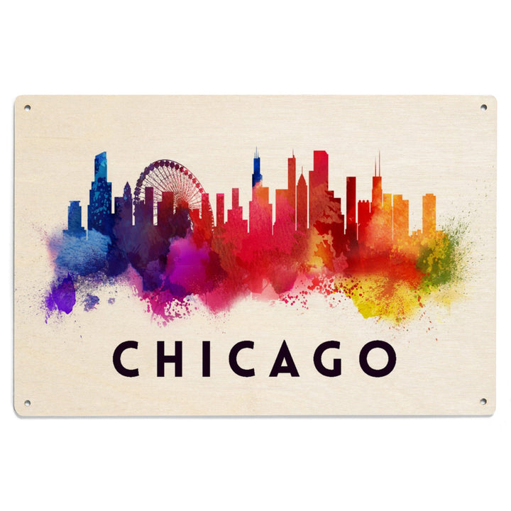 Chicago, Illinois, Skyline Abstract, White, Lantern Press Artwork, Wood Signs and Postcards Wood Lantern Press 