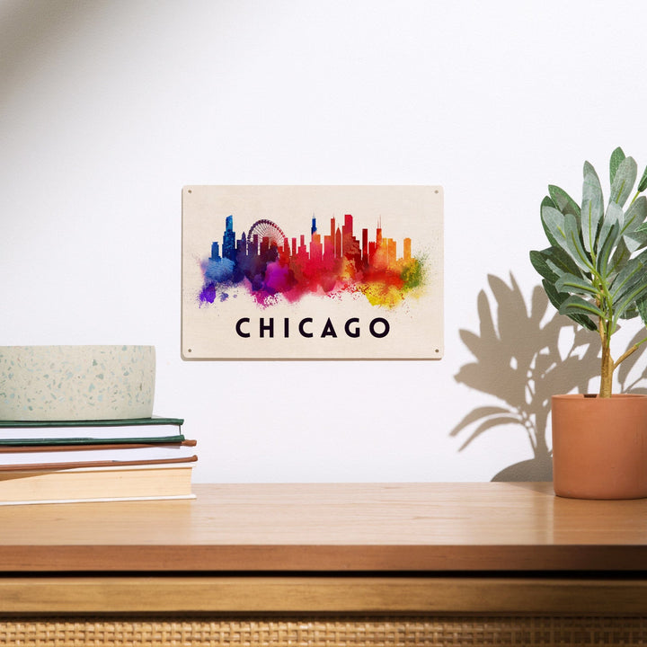 Chicago, Illinois, Skyline Abstract, White, Lantern Press Artwork, Wood Signs and Postcards Wood Lantern Press 