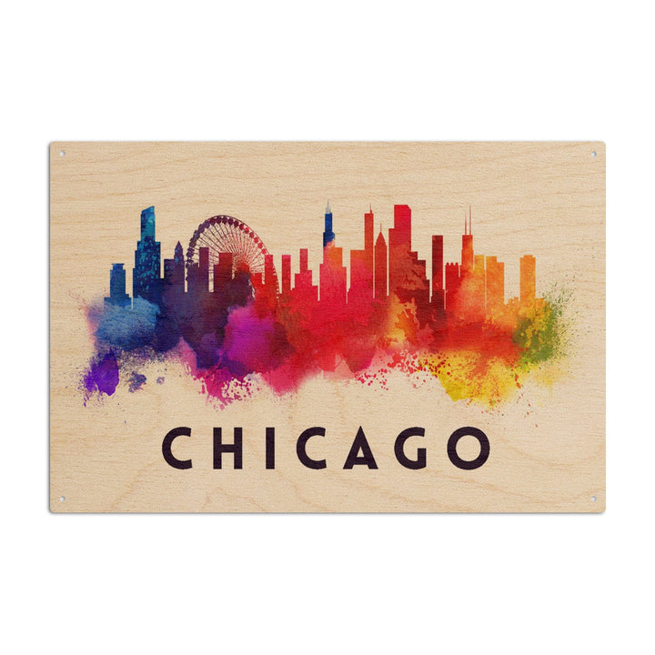 Chicago, Illinois, Skyline Abstract, White, Lantern Press Artwork, Wood Signs and Postcards Wood Lantern Press 6x9 Wood Sign 