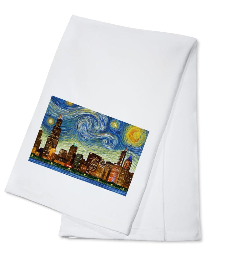 Chicago, Illinois, Starry Night City Series, Organic Cotton Kitchen Tea Towels - Lantern Press