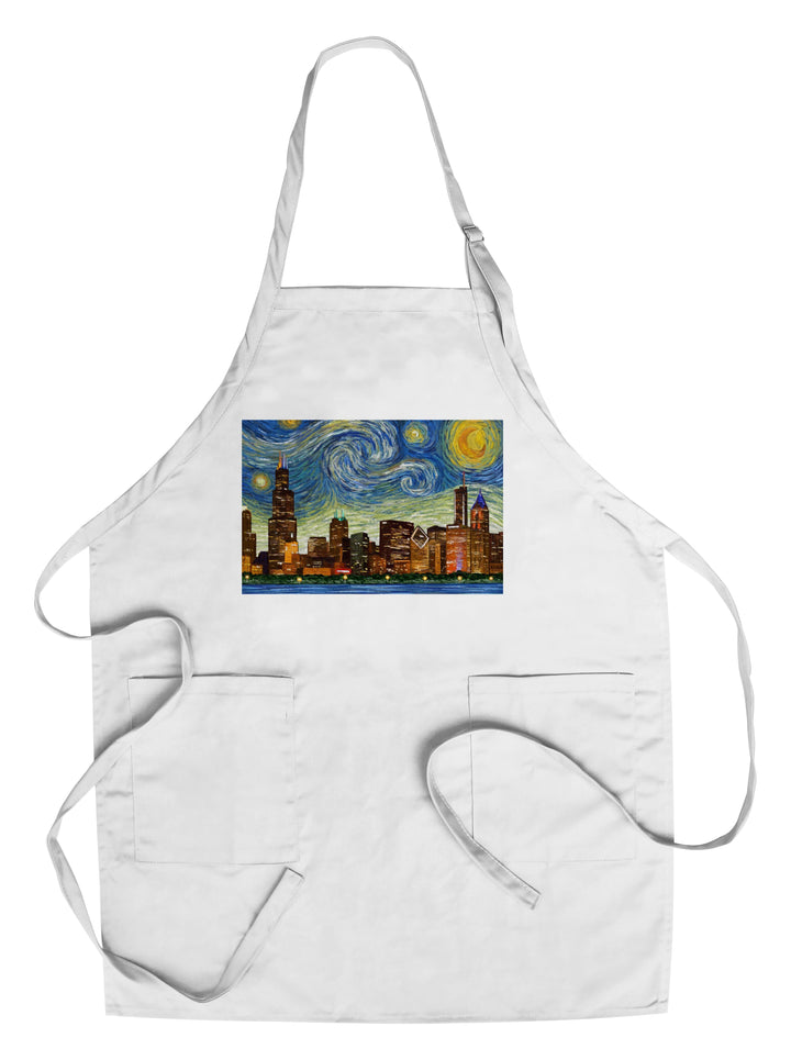 Chicago, Illinois, Starry Night City Series, Organic Cotton Kitchen Tea Towels - Lantern Press