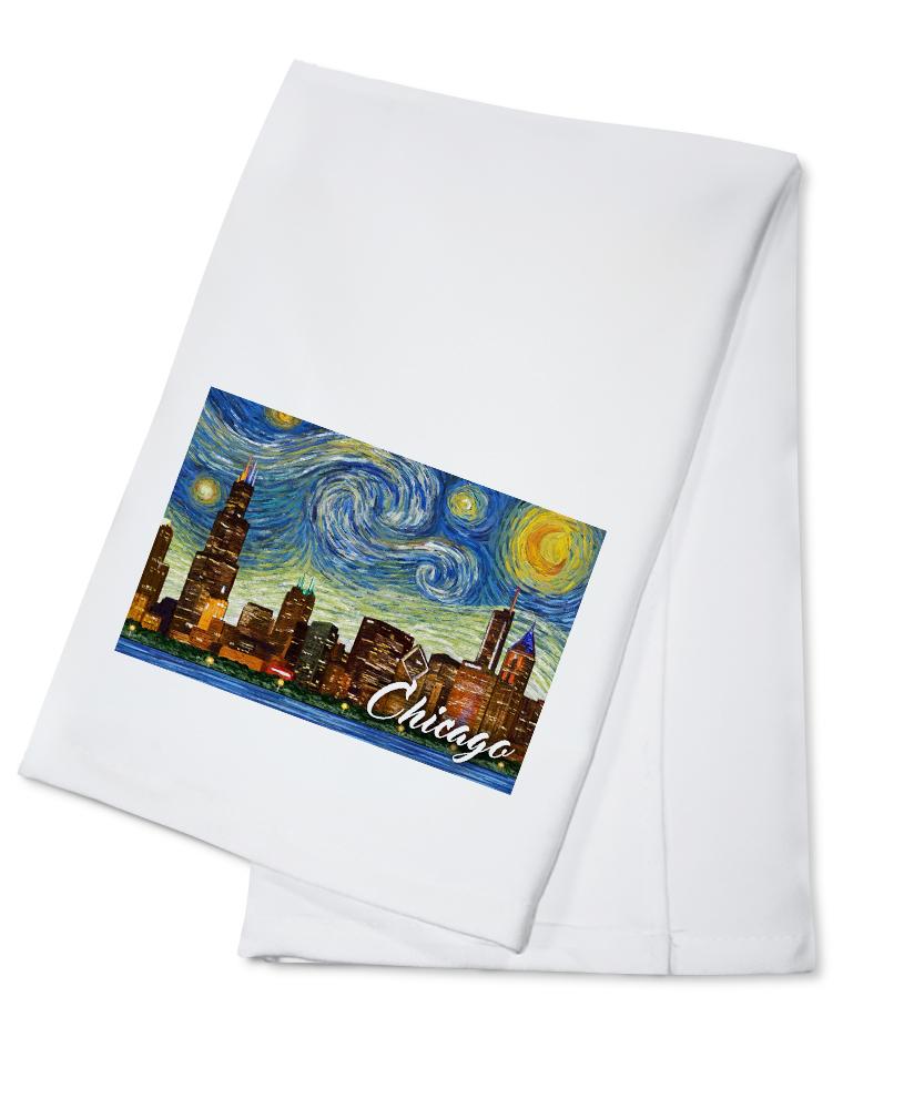 Chicago, Illinois, Starry Night City Series, Lantern Press Artwork, Towels and Aprons Kitchen Lantern Press 
