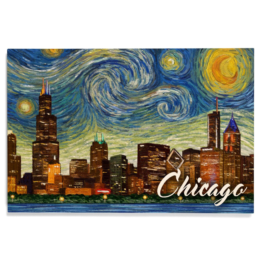 Chicago, Illinois, Starry Night City Series, Lantern Press Artwork, Wood Signs and Postcards Wood Lantern Press 