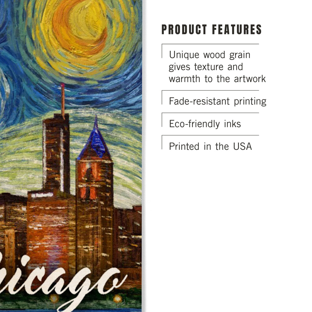 Chicago, Illinois, Starry Night City Series, Lantern Press Artwork, Wood Signs and Postcards Wood Lantern Press 