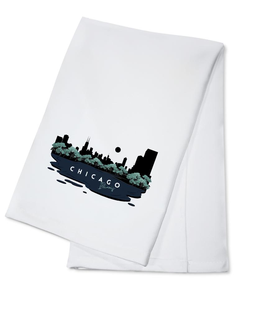 Chicago, Illinois, Vector City Skyline, Contour, Lantern Press Artwork, Towels and Aprons Kitchen Lantern Press Cotton Towel 