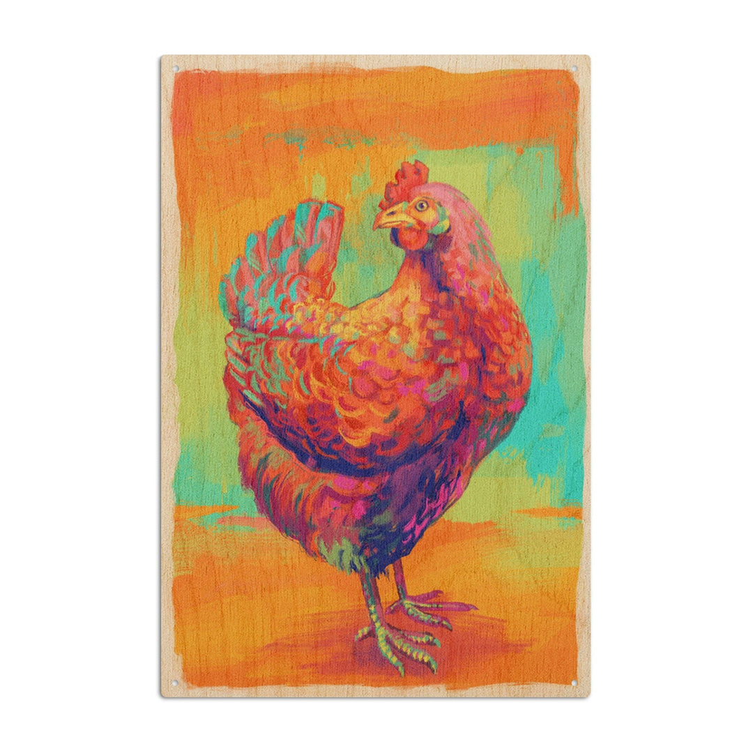 Chicken, Hen, Vivid, Lantern Press Artwork, Wood Signs and Postcards Wood Lantern Press 10 x 15 Wood Sign 
