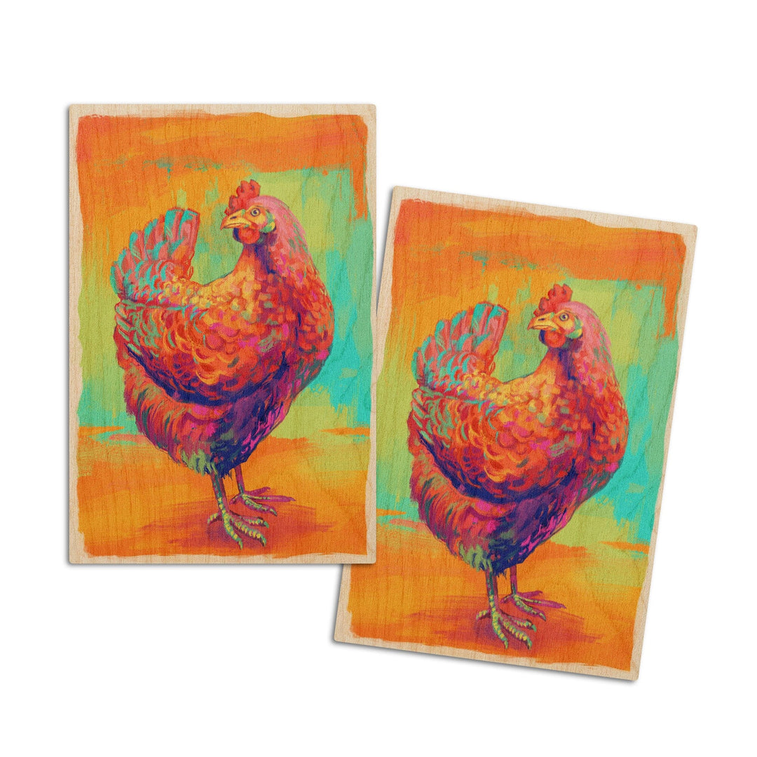 Chicken, Hen, Vivid, Lantern Press Artwork, Wood Signs and Postcards Wood Lantern Press 4x6 Wood Postcard Set 