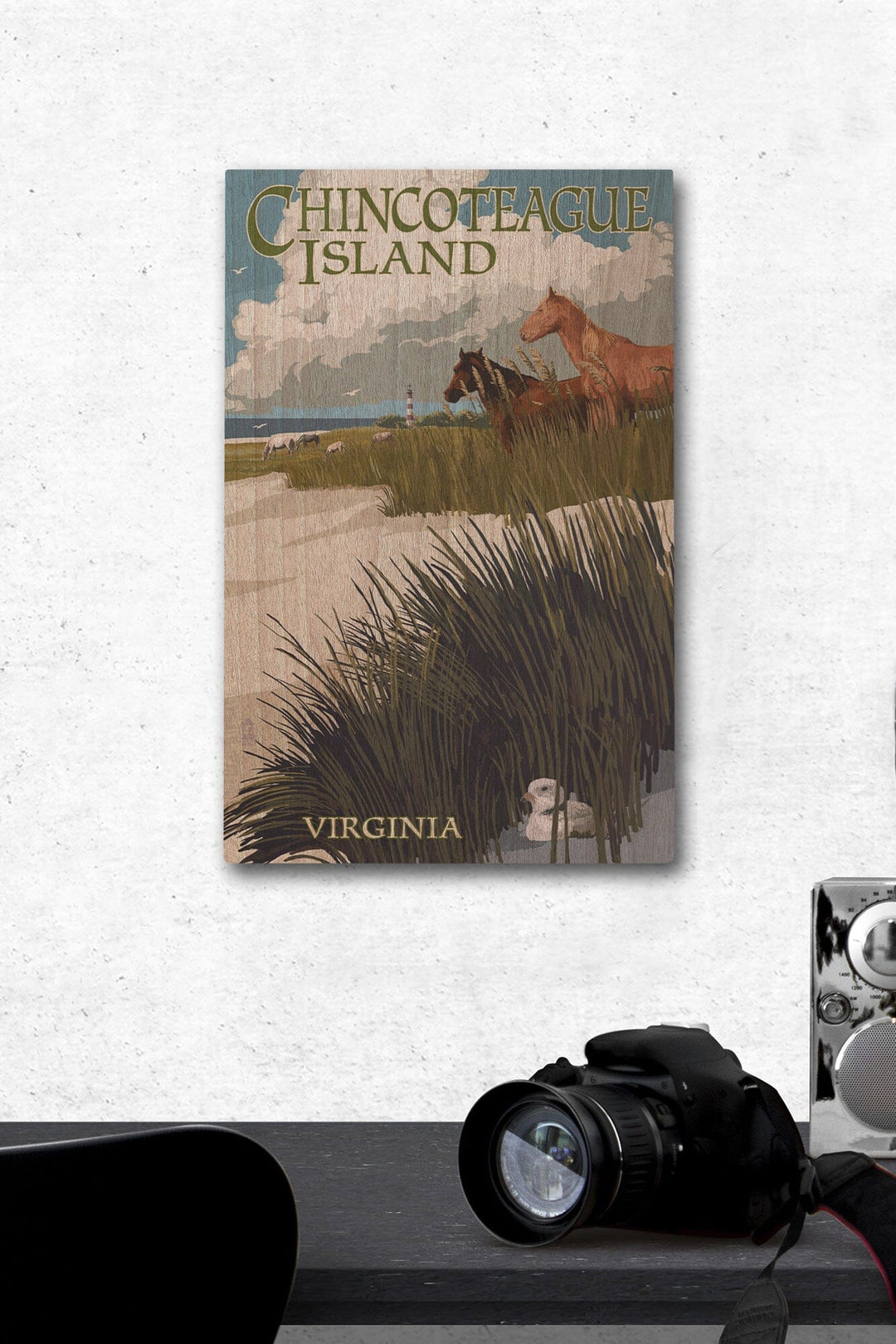 Chincoteague Island, Virginia, Horses & Dunes, Lantern Press Artwork, Wood Signs and Postcards Wood Lantern Press 12 x 18 Wood Gallery Print 