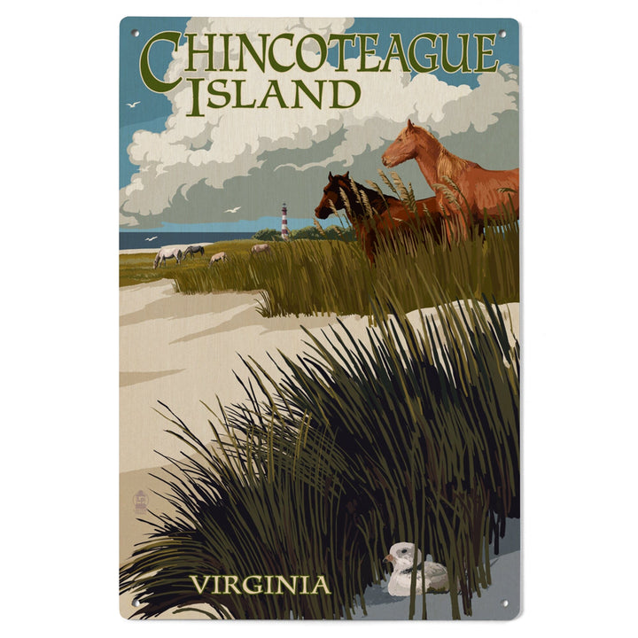 Chincoteague Island, Virginia, Horses & Dunes, Lantern Press Artwork, Wood Signs and Postcards Wood Lantern Press 