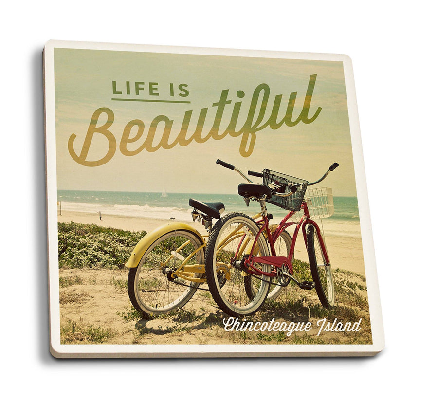 Chincoteague Island, Virginia, Life is Beautiful, Beach Cruisers, Lantern Press Photography, Coaster Set Coasters Lantern Press 