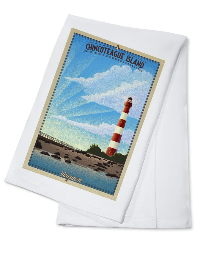 Chincoteague Island, Virginia, Lighthouse Lithograph, Organic Cotton Kitchen Tea Towels - Lantern Press