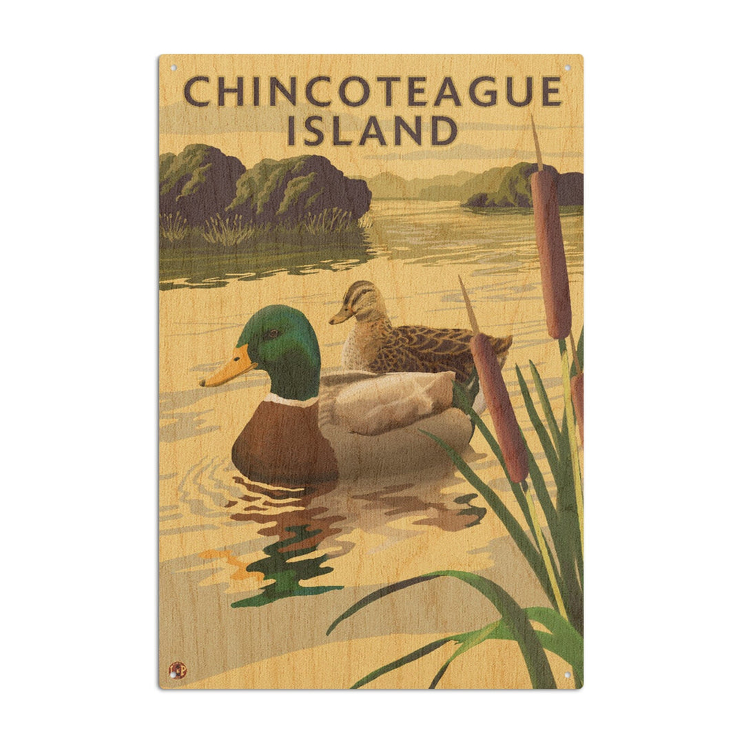 Chincoteague Island, Virginia, Mallard Ducks, Lantern Press Artwork, Wood Signs and Postcards Wood Lantern Press 10 x 15 Wood Sign 