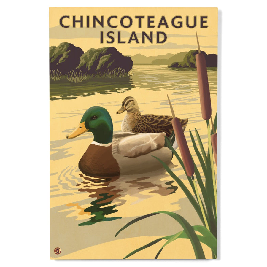 Chincoteague Island, Virginia, Mallard Ducks, Lantern Press Artwork, Wood Signs and Postcards Wood Lantern Press 