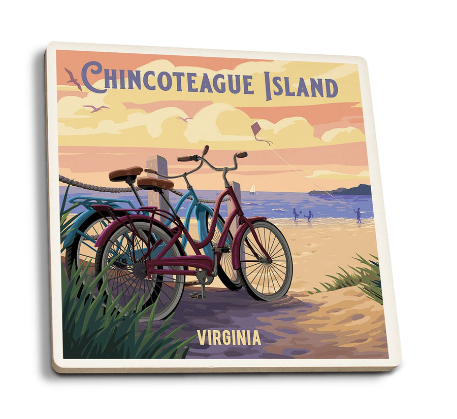 Chincoteague Island, Virginia, Painterly, The Beach Is Calling, Beach Bikes Coasters Lantern Press 