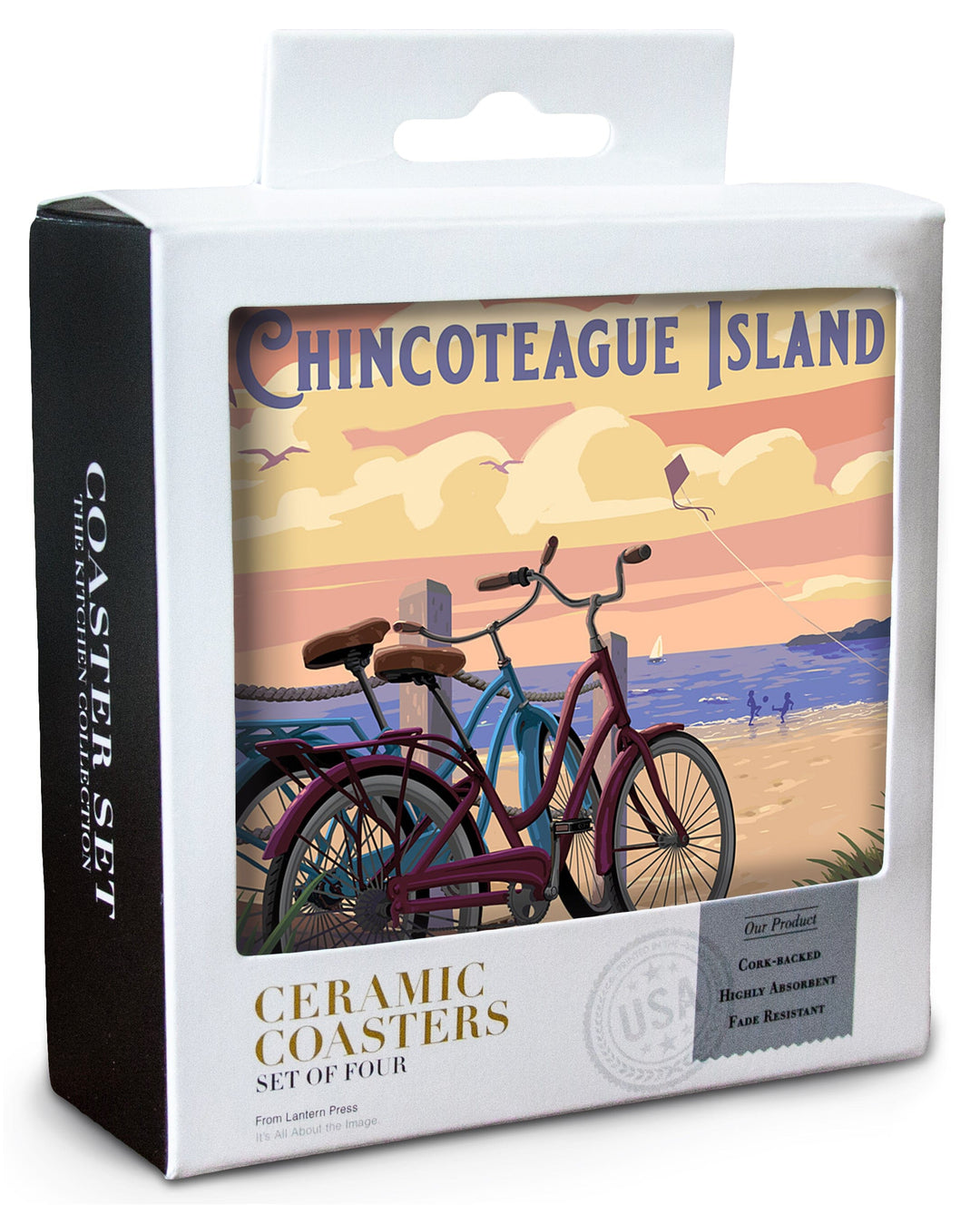 Chincoteague Island, Virginia, Painterly, The Beach Is Calling, Beach Bikes Coasters Lantern Press 