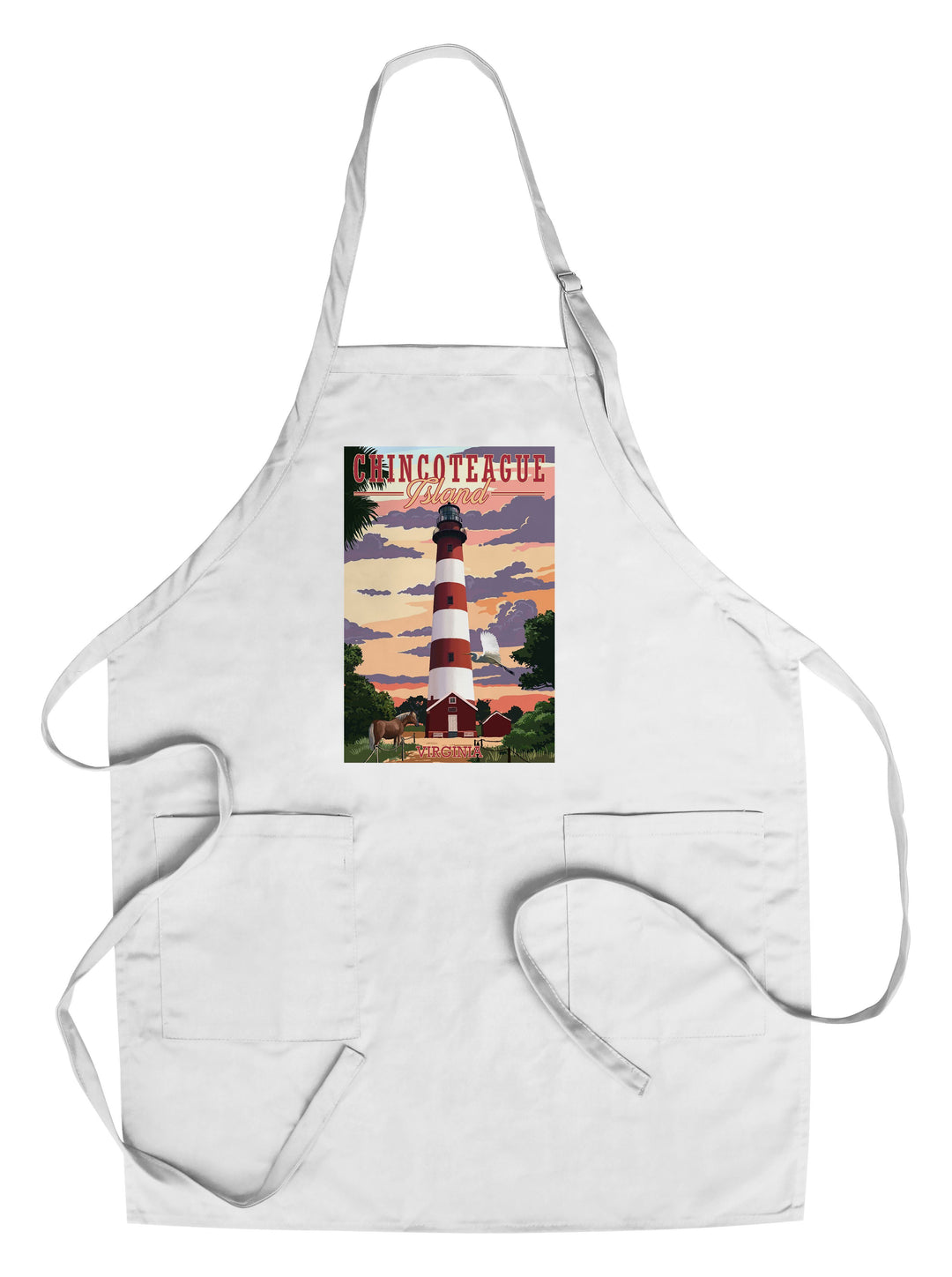 Chincoteague, Virginia, Lighthouse, Lantern Press Artwork, Towels and Aprons Kitchen Lantern Press Chef's Apron 