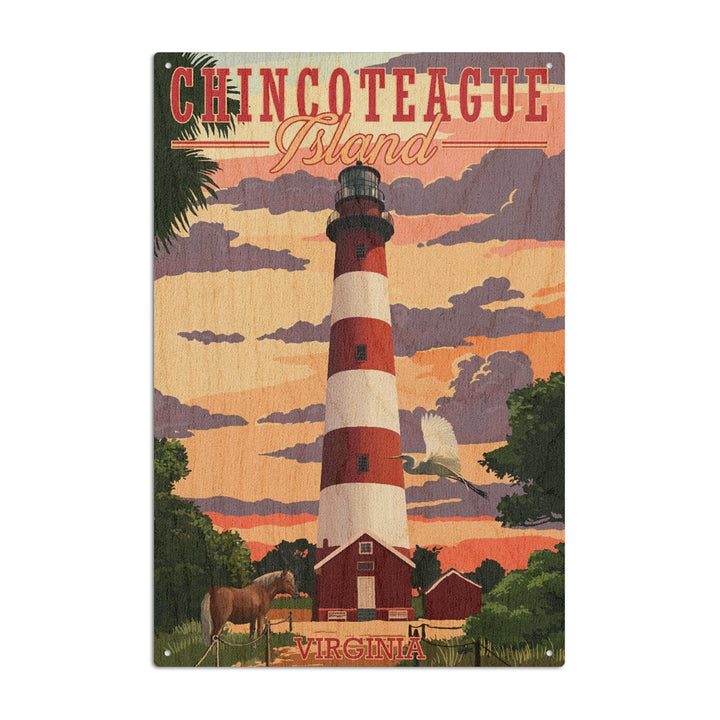 Chincoteague, Virginia, Lighthouse, Lantern Press Artwork, Wood Signs and Postcards Wood Lantern Press 10 x 15 Wood Sign 