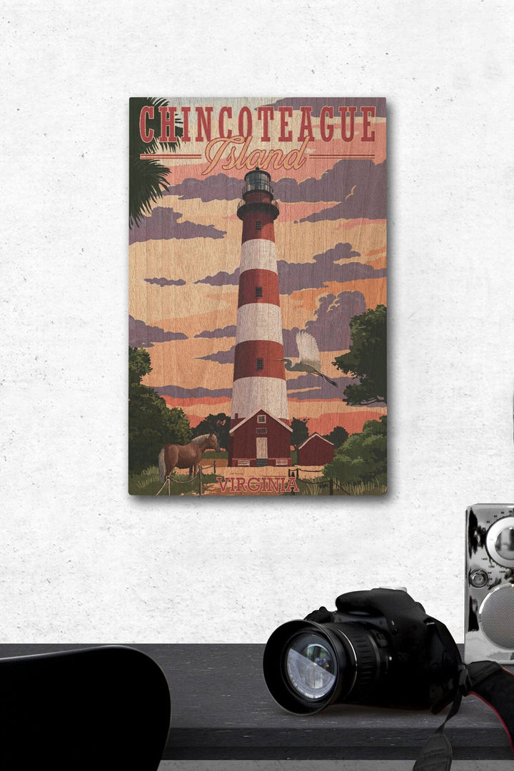 Chincoteague, Virginia, Lighthouse, Lantern Press Artwork, Wood Signs and Postcards Wood Lantern Press 12 x 18 Wood Gallery Print 