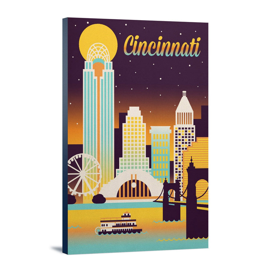 Cincinnati, Ohio, Retro Skyline Chromatic Series, Lantern Press Artwork Canvas Lantern Press 