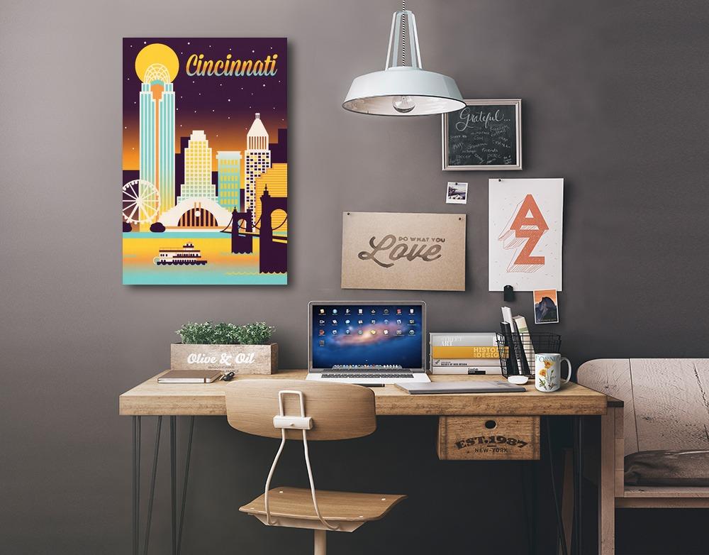 Cincinnati, Ohio, Retro Skyline Chromatic Series, Lantern Press Artwork Canvas Lantern Press 